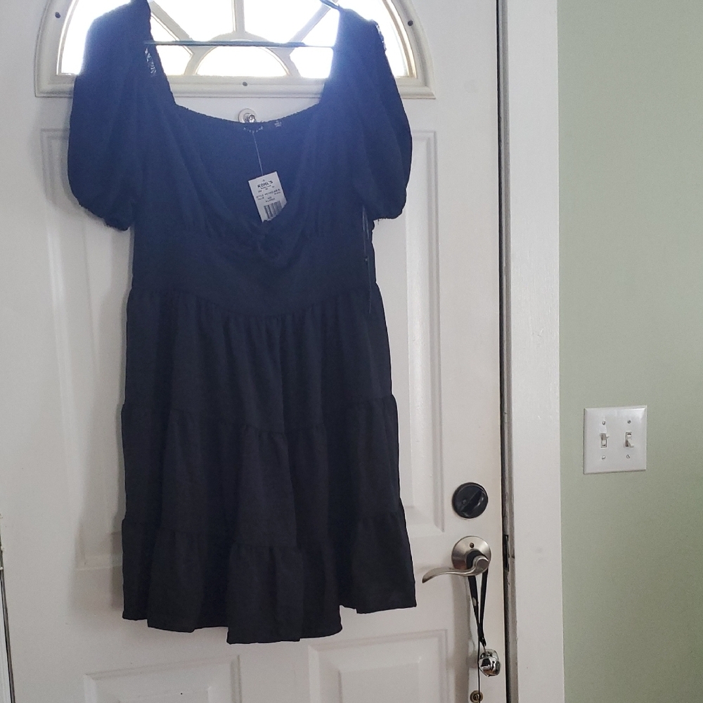 Black Puff Sleeve Tiered Mini Dress